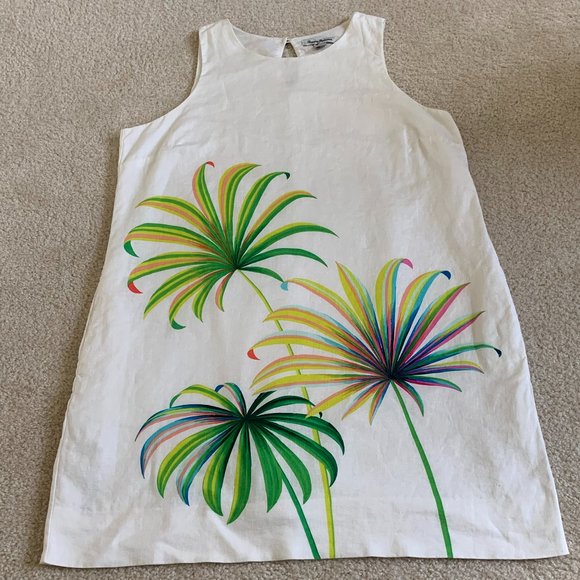SOLD π2X HPπTommy Bahama Women's Cirque De Palm White Linen Shift Dress Sz XL - Picture 7 of 14